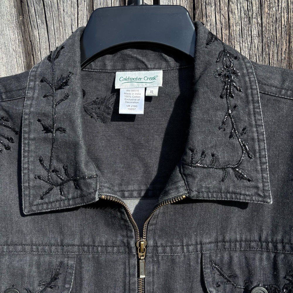 Coldwater Creek Charcoal Embroidered Jean Jacket 100% Cotton size XL - Picture 3 of 9